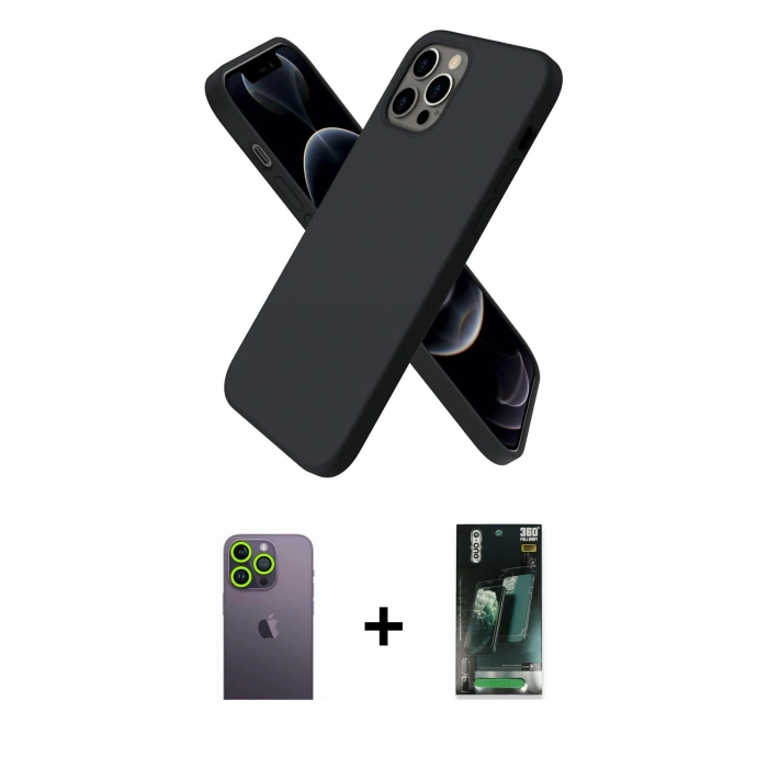 MARSİLYAN™- iPhone 12 Pro Max Kılıf Kozmos Yansıma Özel Seri - Şeffaf 360 Full Body Arka Koruyucu + Yeşil Neon Fosforlu Kamera Lens