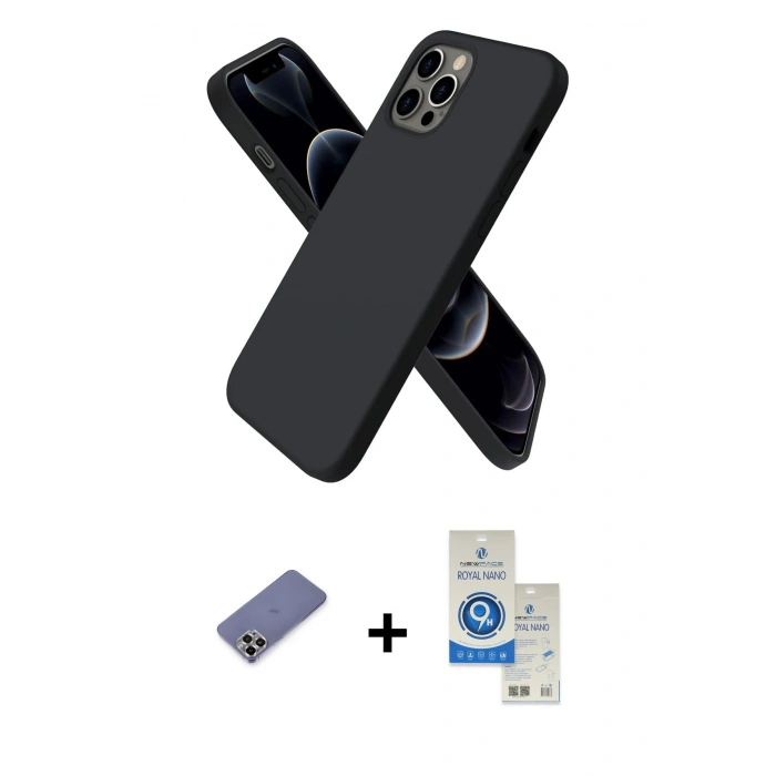 MARSİLYAN™- iPhone 12 Pro Max Kılıf Kozmos Yansıma Özel Seri - Şeffaf Royal Nano Ekran Koruyucu + Gold Metal Kamera Lens Koruma Cam