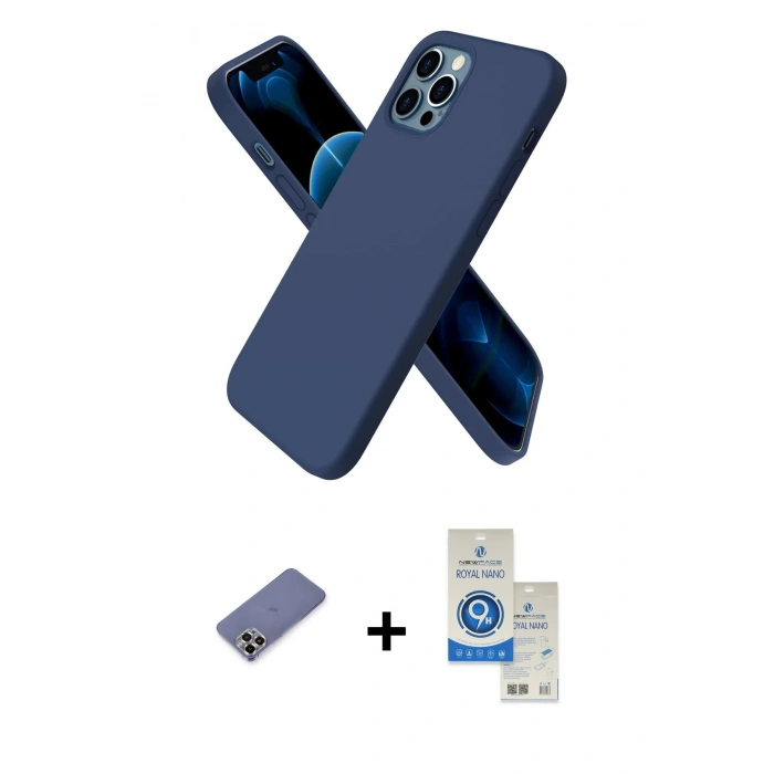 MARSİLYAN™- iPhone 12 Pro Max Kılıf Kozmos Yansıma Özel Seri - Şeffaf Royal Nano Ekran Koruyucu + Gold Metal Kamera Lens Koruma Cam