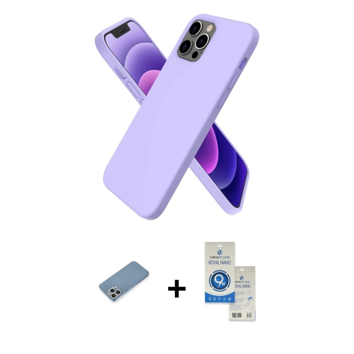 MARSİLYAN™- iPhone 12 Pro Max Kılıf Kozmos Yansıma Özel Seri - Şeffaf Royal Nano Ekran Koruyucu + Gümüş Shine Kamera Lens Koruma Cam