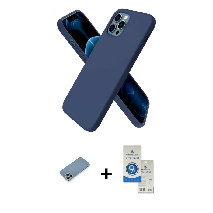 MARSİLYAN™- iPhone 12 Pro Max Kılıf Kozmos Yansıma Özel Seri - Şeffaf Royal Nano Ekran Koruyucu + Gümüş Shine Kamera Lens Koruma Cam