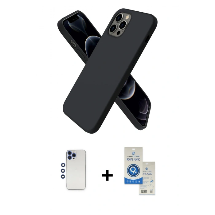 MARSİLYAN™- iPhone 12 Pro Max Kılıf Kozmos Yansıma Özel Seri - Şeffaf Royal Nano Ekran Koruyucu + Shine Kamera Lens - LT