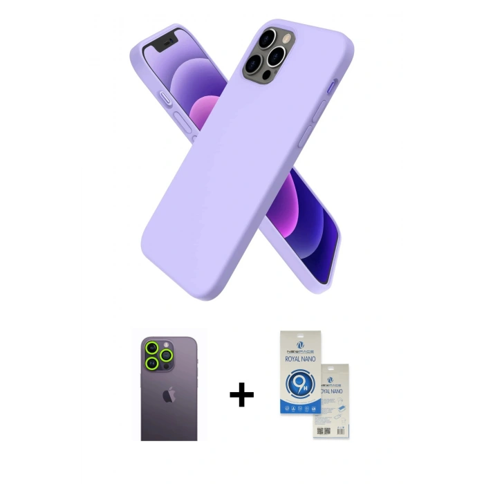 MARSİLYAN™- iPhone 12 Pro Max Kılıf Kozmos Yansıma Özel Seri - Şeffaf Royal Nano Ekran Koruyucu + Neon Fosforlu Kamera Lens - YL