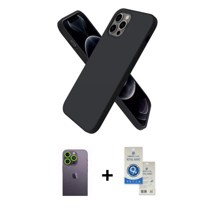 MARSİLYAN™- iPhone 12 Pro Max Kılıf Kozmos Yansıma Özel Seri - Şeffaf Royal Nano Ekran Koruyucu + Neon Fosforlu Kamera Lens - YL