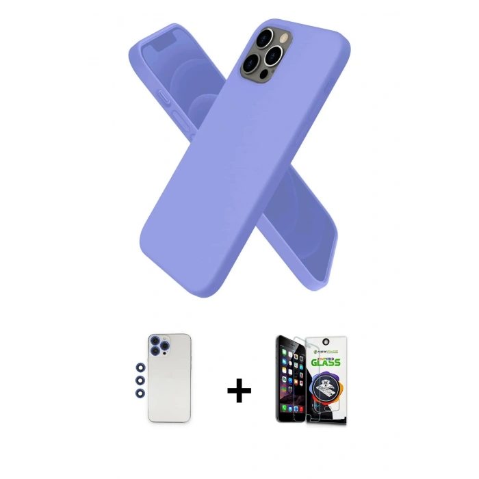 MARSİLYAN™- iPhone 12 Pro Max Kılıf Kozmos Yansıma Özel Seri - Şeffaf Temperli Cam Ekran Koruyucu + Lacivert Shine Kamera Lens