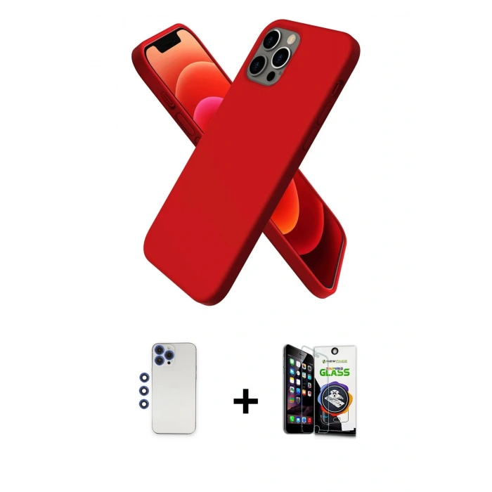 MARSİLYAN™- iPhone 12 Pro Max Kılıf Kozmos Yansıma Özel Seri - Şeffaf Temperli Cam Ekran Koruyucu + Lacivert Shine Kamera Lens