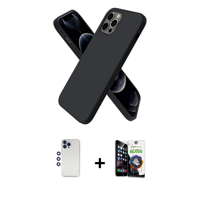 MARSİLYAN™- iPhone 12 Pro Max Kılıf Kozmos Yansıma Özel Seri - Şeffaf Temperli Cam Ekran Koruyucu + Lacivert Shine Kamera Lens