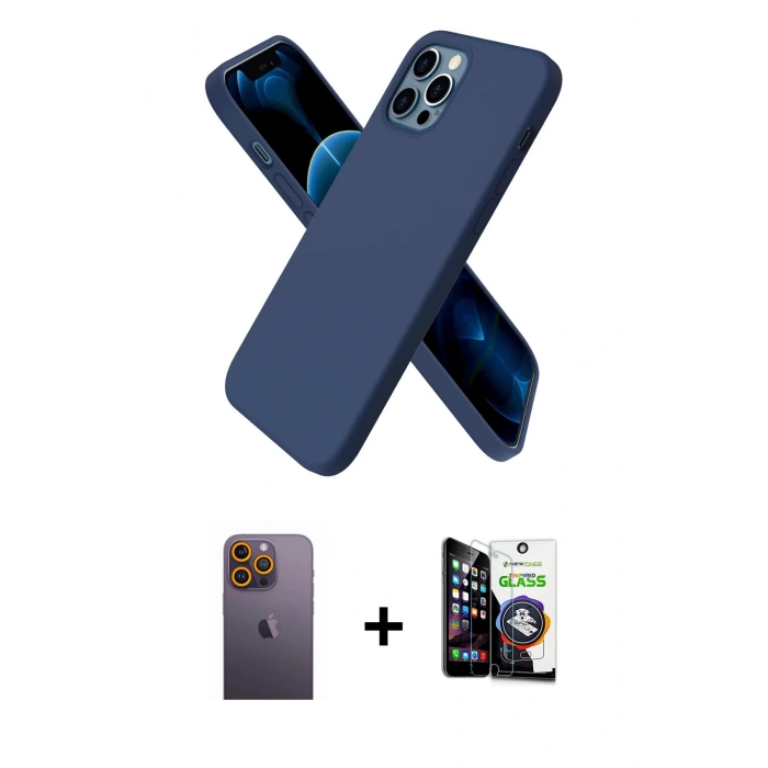 MARSİLYAN™- iPhone 12 Pro Max Kılıf Kozmos Yansıma Özel Seri - Şeffaf Temperli Cam Ekran Koruyucu + Neon Fosforlu Kamera Lens - SI