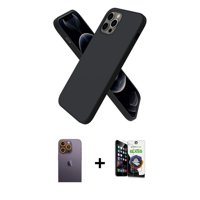 MARSİLYAN™- iPhone 12 Pro Max Kılıf Kozmos Yansıma Özel Seri - Şeffaf Temperli Cam Ekran Koruyucu + Neon Fosforlu Kamera Lens - SI