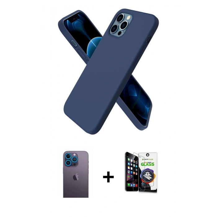 MARSİLYAN™- iPhone 12 Pro Max Kılıf Kozmos Yansıma Özel Seri - Şeffaf Temperli Cam Ekran Koruyucu + Neon Fosforlu Kamera Lens - MI