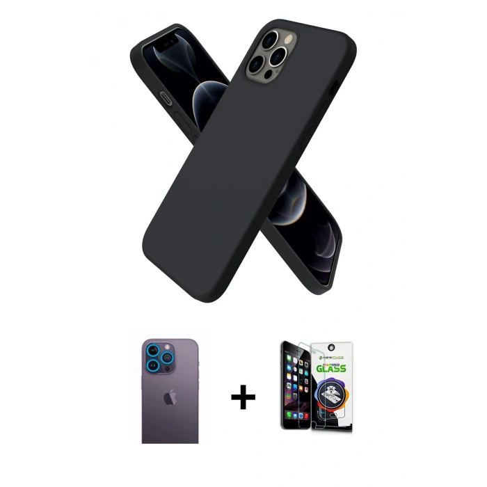 MARSİLYAN™- iPhone 12 Pro Max Kılıf Kozmos Yansıma Özel Seri - Şeffaf Temperli Cam Ekran Koruyucu + Neon Fosforlu Kamera Lens - MI