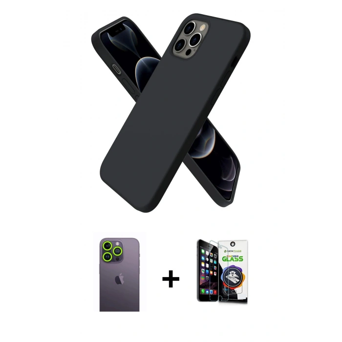 MARSİLYAN™- iPhone 12 Pro Max Kılıf Kozmos Yansıma Özel Seri - Şeffaf Temperli Cam Ekran Koruyucu + Neon Fosforlu Kamera Lens - YL