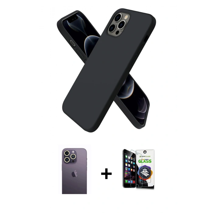 MARSİLYAN™- iPhone 12 Pro Max Kılıf Kozmos Yansıma Özel Seri - Şeffaf Temperli Cam Ekran Koruyucu + Neon Fosforlu Kamera Lens - BZ