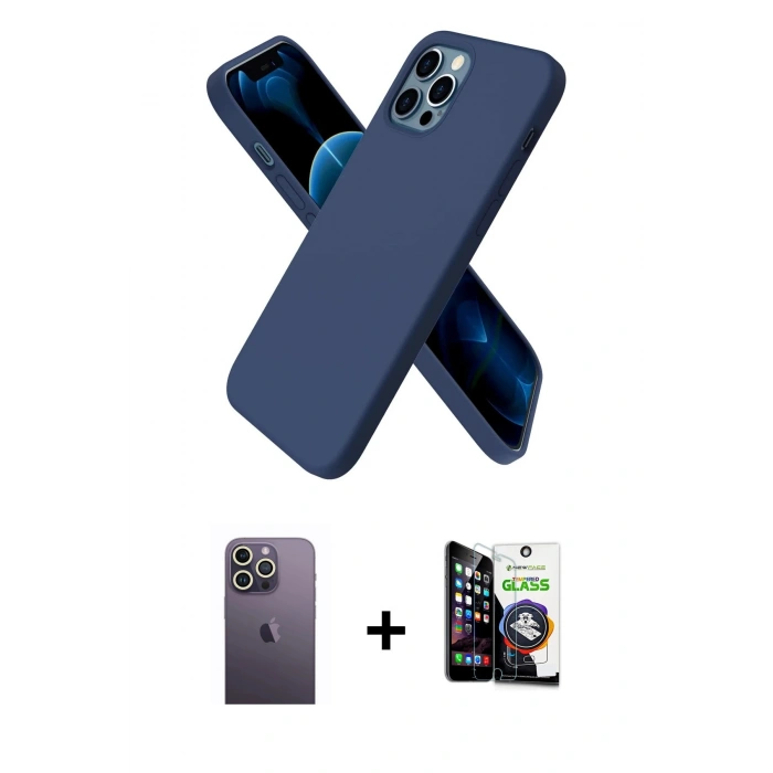 MARSİLYAN™- iPhone 12 Pro Max Kılıf Kozmos Yansıma Özel Seri - Şeffaf Temperli Cam Ekran Koruyucu + Neon Fosforlu Kamera Lens - BZ