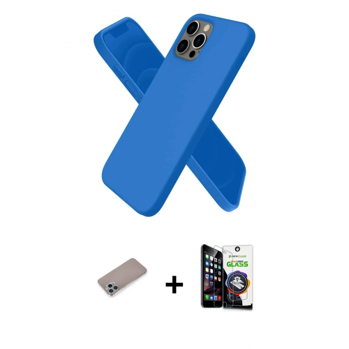 MARSİLYAN™- iPhone 12 Pro Max Kılıf Kozmos Yansıma Özel Seri - Şeffaf Temperli Cam Ekran Koruyucu + Sierra Blue Shine Kamera Lens Koruma Cam