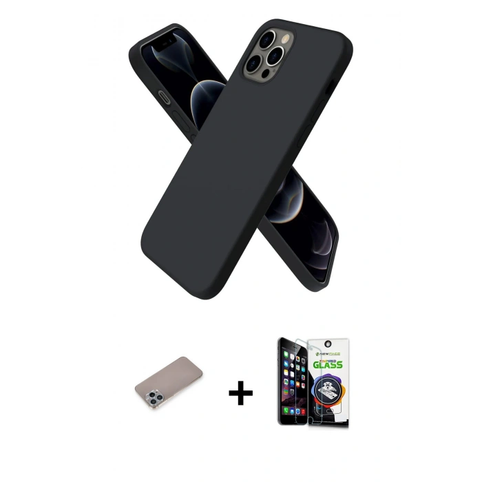 MARSİLYAN™- iPhone 12 Pro Max Kılıf Kozmos Yansıma Özel Seri - Şeffaf Temperli Cam Ekran Koruyucu + Sierra Blue Shine Kamera Lens Koruma Cam