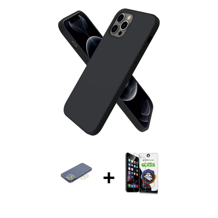 MARSİLYAN™- iPhone 12 Pro Max Kılıf Kozmos Yansıma Özel Seri - Şeffaf Temperli Cam Ekran Koruyucu + Yeşil Renkli Kamera Lens Koruma Cam