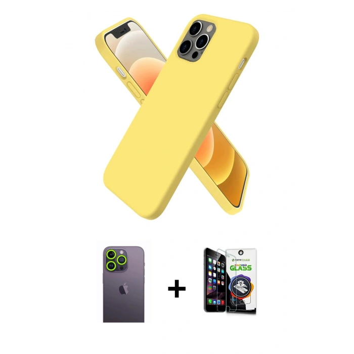 MARSİLYAN™- iPhone 12 Pro Max Kılıf Kozmos Yansıma Özel Seri - Şeffaf Temperli Cam Ekran Koruyucu + Neon Fosforlu Kamera Lens - YL