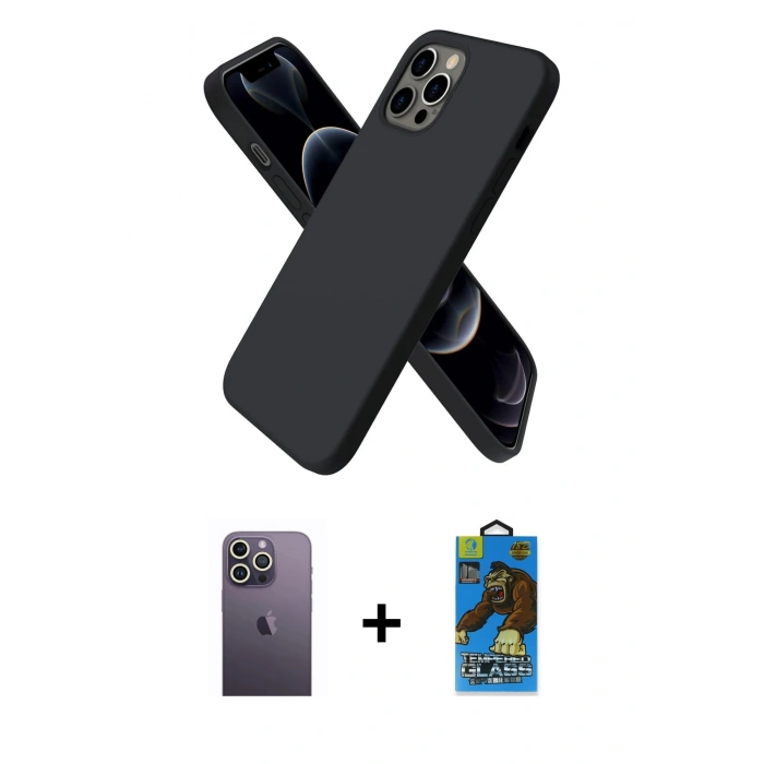 MARSİLYAN™- iPhone 12 Pro Max Kılıf Kozmos Yansıma Özel Seri - Siyah 18D Cam Ekran Koruyucu + Neon Fosforlu Kamera Lens - BZ