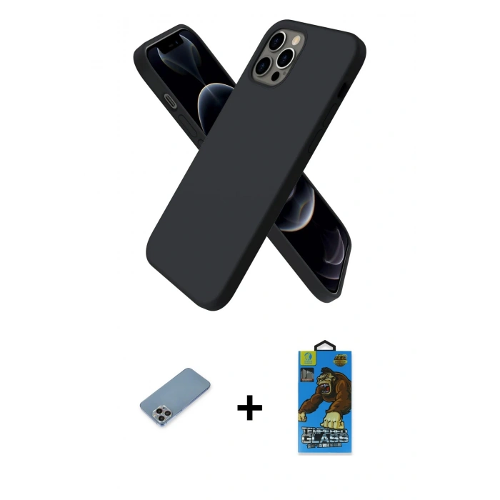 MARSİLYAN™- iPhone 12 Pro Max Kılıf Kozmos Yansıma Özel Seri - Siyah 18D Cam Ekran Koruyucu + Shine Kamera Lens Koruma Cam - GI