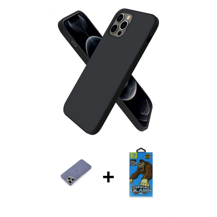 MARSİLYAN™- iPhone 12 Pro Max Kılıf Kozmos Yansıma Özel Seri - Siyah 18D Cam Ekran Koruyucu + Metal Kamera Lens Koruma Cam - GD