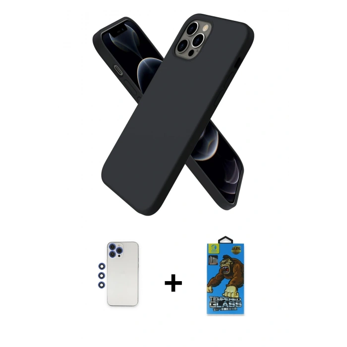 MARSİLYAN™- iPhone 12 Pro Max Kılıf Kozmos Yansıma Özel Seri - Siyah 18D Cam Ekran Koruyucu + Shine Kamera Lens - LT