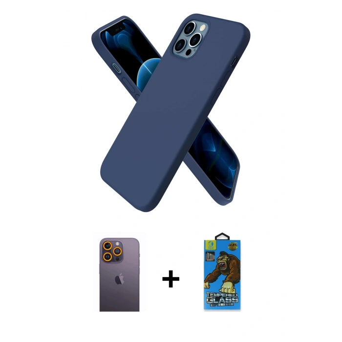 MARSİLYAN™- iPhone 12 Pro Max Kılıf Kozmos Yansıma Özel Seri - Siyah 18D Cam Ekran Koruyucu + Neon Fosforlu Kamera Lens - SI