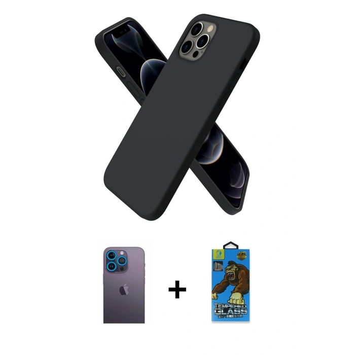 MARSİLYAN™- iPhone 12 Pro Max Kılıf Kozmos Yansıma Özel Seri - Siyah 18D Cam Ekran Koruyucu + Neon Fosforlu Kamera Lens - MI