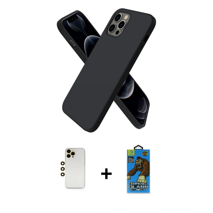 MARSİLYAN™- iPhone 12 Pro Max Kılıf Kozmos Yansıma Özel Seri - Siyah 18D Cam Ekran Koruyucu + Shine Kamera Lens - GD