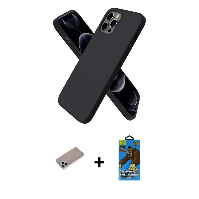 MARSİLYAN™- iPhone 12 Pro Max Kılıf Kozmos Yansıma Özel Seri - Siyah 18D Cam Ekran Koruyucu + Shine Kamera Lens Koruma Cam - SABE