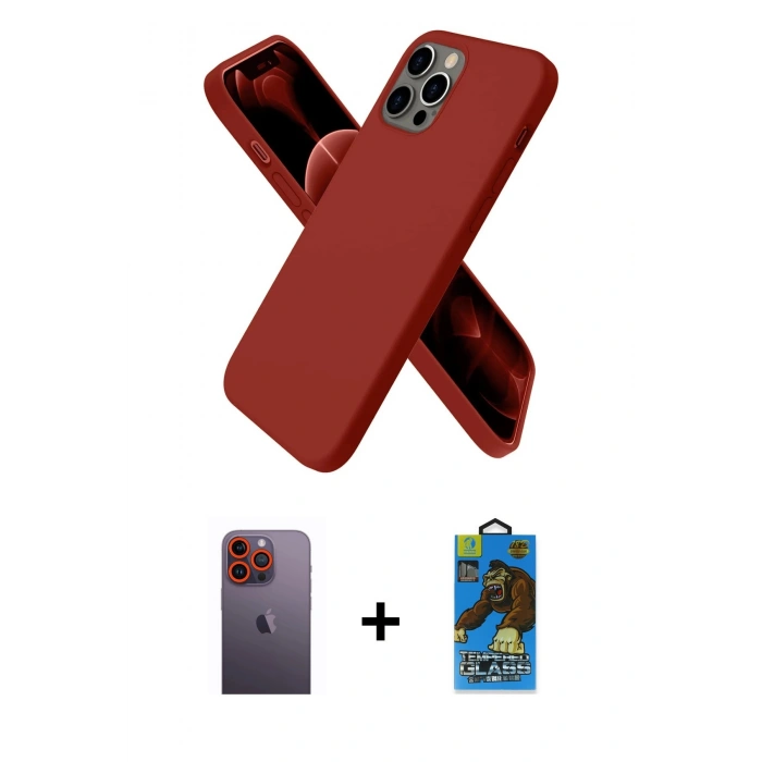 MARSİLYAN™- iPhone 12 Pro Max Kılıf Kozmos Yansıma Özel Seri - Siyah 18D Cam Ekran Koruyucu + Turuncu Neon Fosforlu Kamera Lens