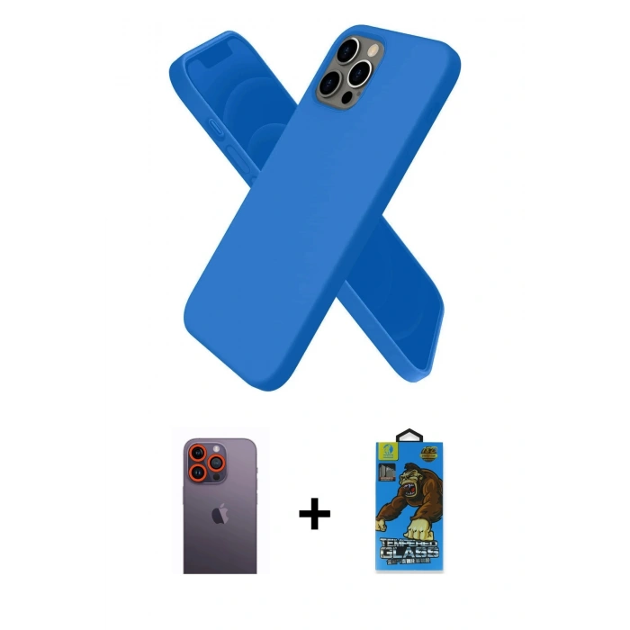 MARSİLYAN™- iPhone 12 Pro Max Kılıf Kozmos Yansıma Özel Seri - Siyah 18D Cam Ekran Koruyucu + Turuncu Neon Fosforlu Kamera Lens