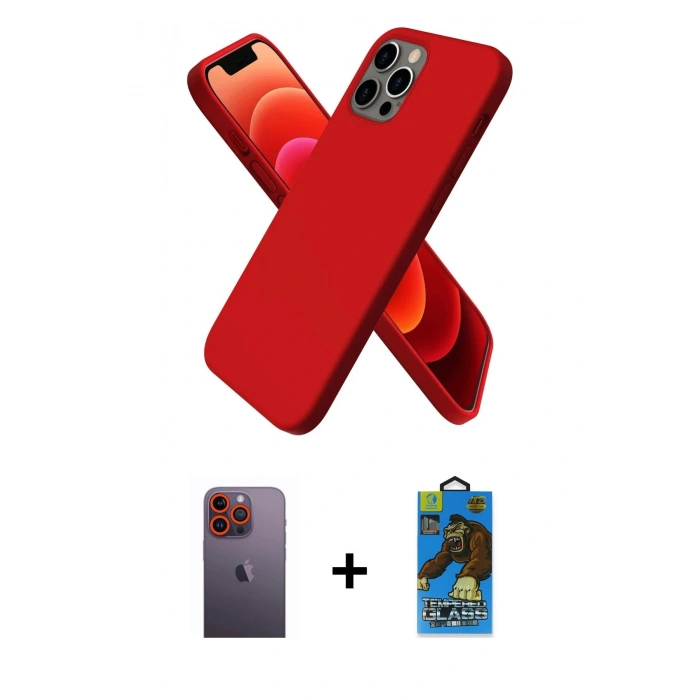 MARSİLYAN™- iPhone 12 Pro Max Kılıf Kozmos Yansıma Özel Seri - Siyah 18D Cam Ekran Koruyucu + Turuncu Neon Fosforlu Kamera Lens