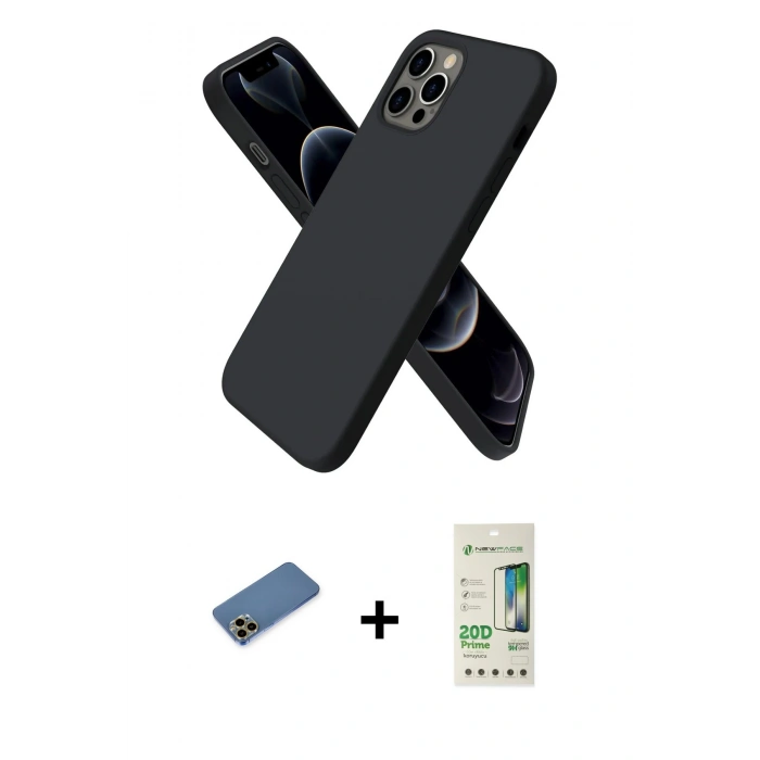 MARSİLYAN™- iPhone 12 Pro Max Kılıf Kozmos Yansıma Özel Seri - Siyah 20D Premium Cam Ekran Koruyucu + Shine Kamera Lens Koruma Cam - GD