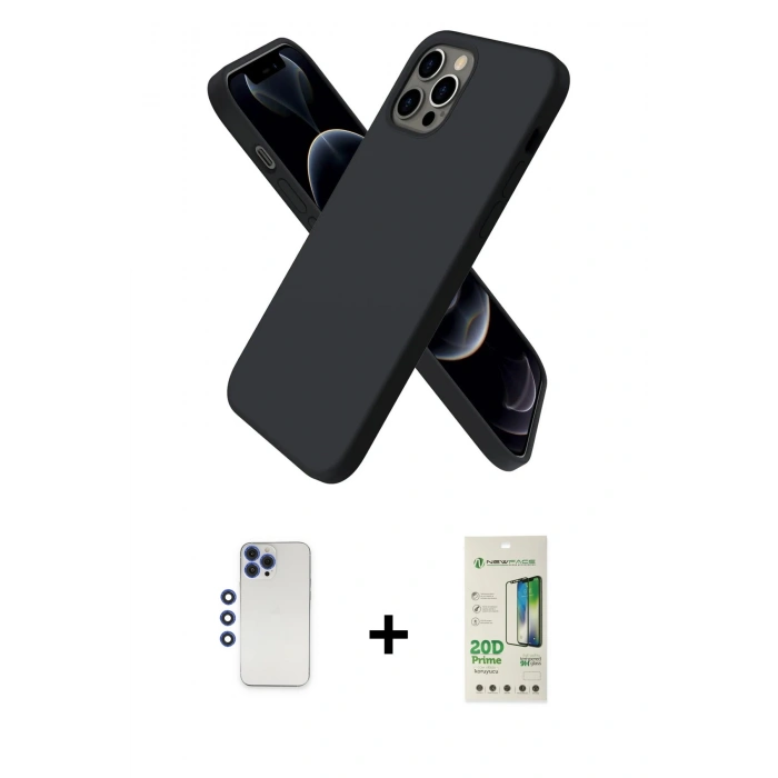 MARSİLYAN™- iPhone 12 Pro Max Kılıf Kozmos Yansıma Özel Seri - Siyah 20D Premium Cam Ekran Koruyucu + Shine Kamera Lens - LT