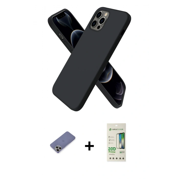 MARSİLYAN™- iPhone 12 Pro Max Kılıf Kozmos Yansıma Özel Seri - Siyah 20D Premium Cam Ekran Koruyucu + Metal Kamera Lens Koruma Cam - GD