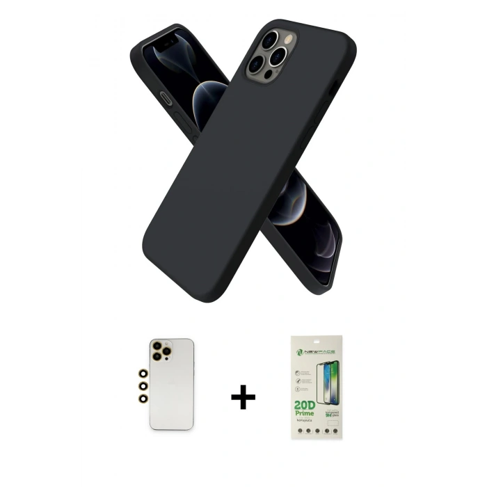 MARSİLYAN™- iPhone 12 Pro Max Kılıf Kozmos Yansıma Özel Seri - Siyah 20D Premium Cam Ekran Koruyucu + Shine Kamera Lens - GD