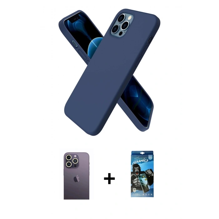 MARSİLYAN™- iPhone 12 Pro Max Kılıf Kozmos Yansıma Özel Seri - Siyah 34D Izgaralı Cam + Neon Fosforlu Kamera Lens - BZ