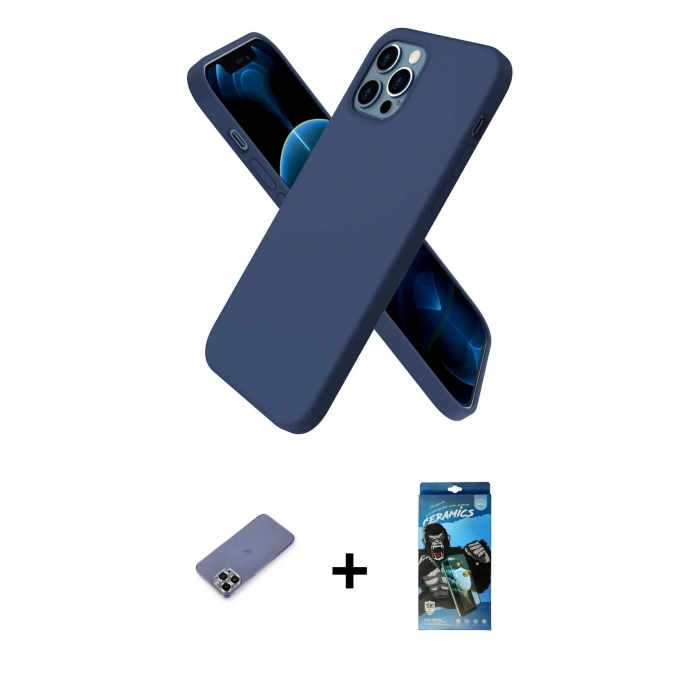 MARSİLYAN™- iPhone 12 Pro Max Kılıf Kozmos Yansıma Özel Seri - Siyah 34D Izgaralı Cam + Metal Kamera Lens Koruma Cam - GD