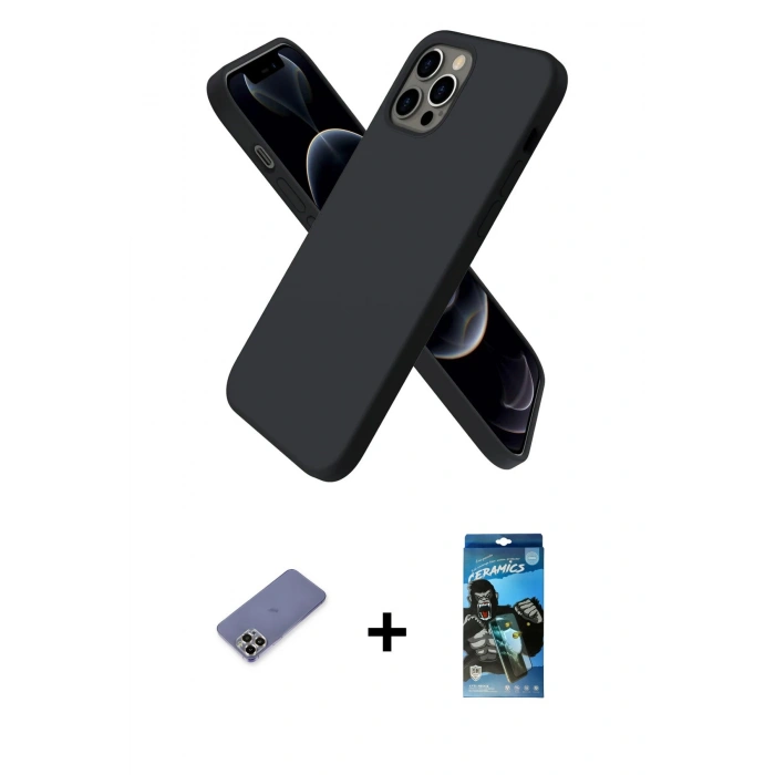 MARSİLYAN™- iPhone 12 Pro Max Kılıf Kozmos Yansıma Özel Seri - Siyah 34D Izgaralı Cam + Metal Kamera Lens Koruma Cam - GD