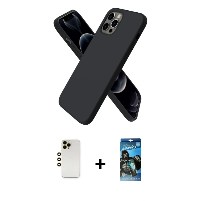 MARSİLYAN™- iPhone 12 Pro Max Kılıf Kozmos Yansıma Özel Seri - Siyah 34D Izgaralı Cam + Shine Kamera Lens - GD
