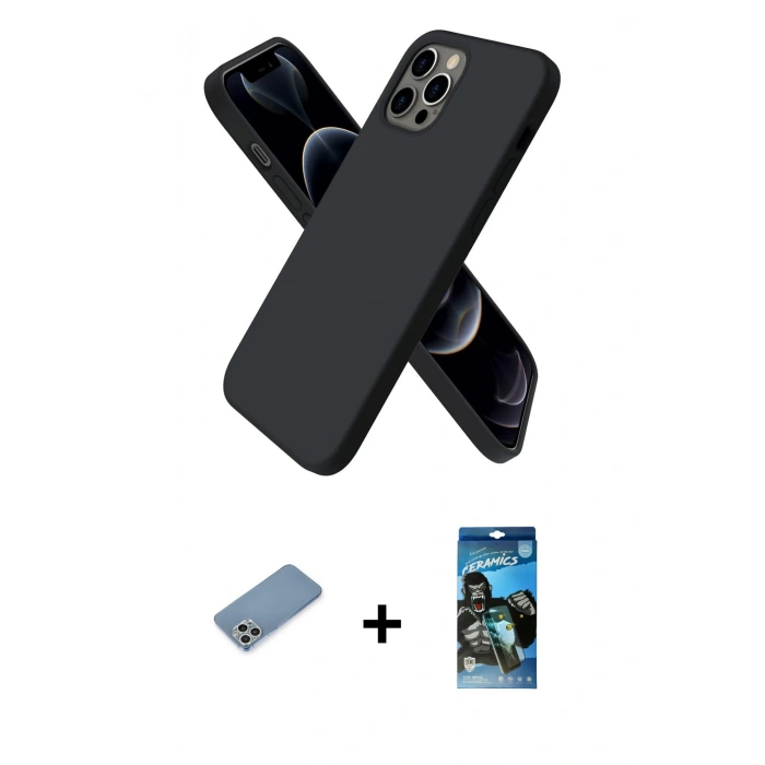 MARSİLYAN™- iPhone 12 Pro Max Kılıf Kozmos Yansıma Özel Seri - Siyah 34D Izgaralı Cam + Shine Kamera Lens Koruma Cam - GS