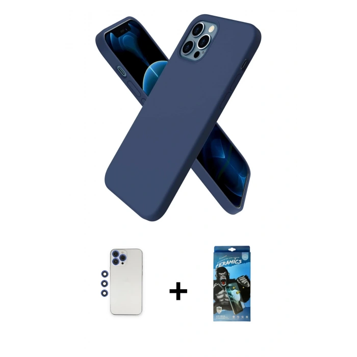 MARSİLYAN™- iPhone 12 Pro Max Kılıf Kozmos Yansıma Özel Seri - Siyah 34D Izgaralı Cam + Shine Kamera Lens - LT