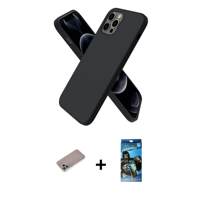 MARSİLYAN™- iPhone 12 Pro Max Kılıf Kozmos Yansıma Özel Seri - Siyah 34D Izgaralı Cam + Shine Kamera Lens Koruma Cam - SABE