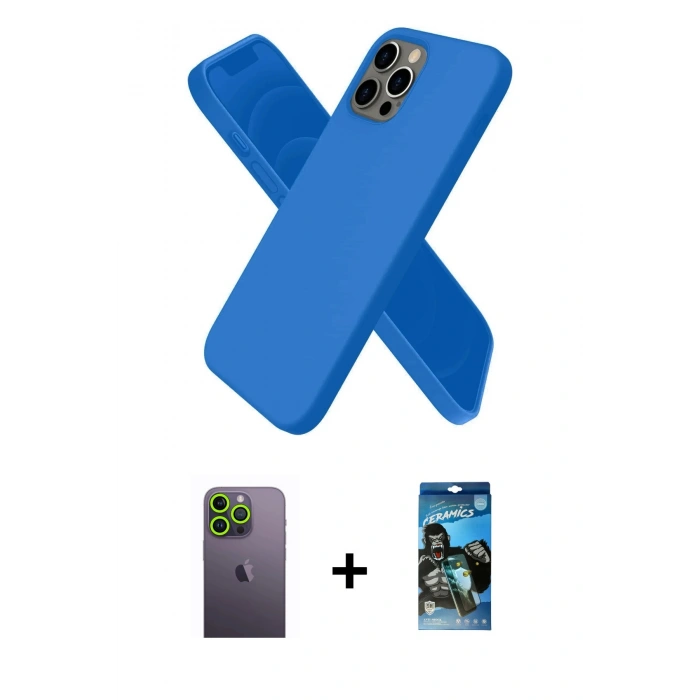 MARSİLYAN™- iPhone 12 Pro Max Kılıf Kozmos Yansıma Özel Seri - Siyah 34D Izgaralı Cam + Neon Fosforlu Kamera Lens - YL