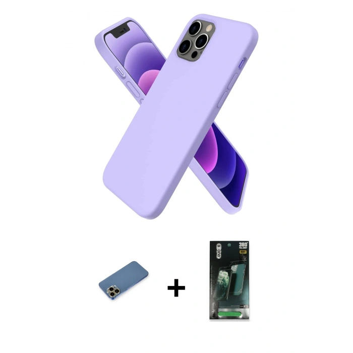 MARSİLYAN™- iPhone 12 Pro Max Kılıf Kozmos Yansıma Özel Seri - Siyah 360 Mat Full Body Arka Koruyucu + Shine Kamera Lens Koruma Cam - GD