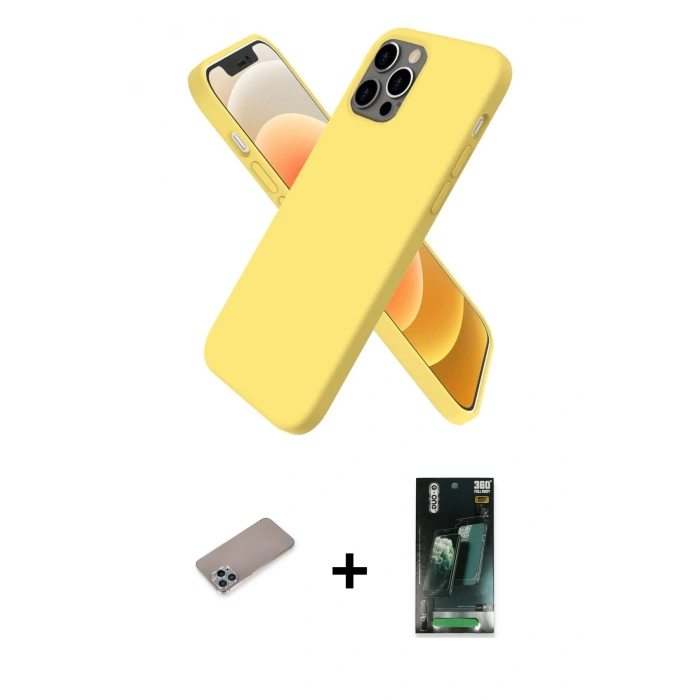 MARSİLYAN™- iPhone 12 Pro Max Kılıf Kozmos Yansıma Özel Seri - Siyah 360 Mat Full Body Arka Koruyucu + Sierra Blue Shine Kamera Lens Koruma Cam