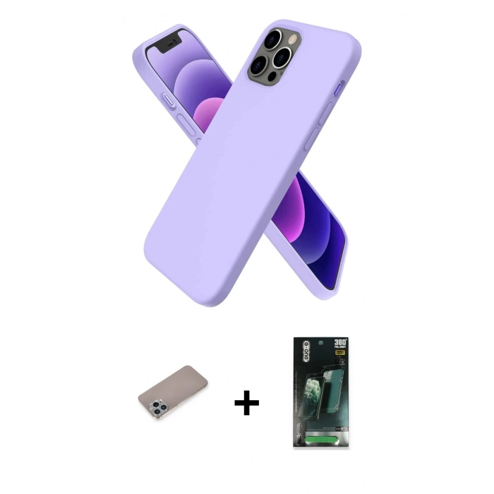 MARSİLYAN™- iPhone 12 Pro Max Kılıf Kozmos Yansıma Özel Seri - Siyah 360 Mat Full Body Arka Koruyucu + Sierra Blue Shine Kamera Lens Koruma Cam
