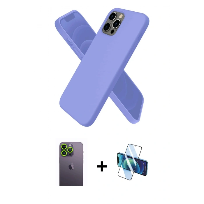MARSİLYAN™- iPhone 12 Pro Max Kılıf Kozmos Yansıma Özel Seri - Siyah 3D Antistatik Cam Ekran Koruyucu + Neon Fosforlu Kamera Lens - YL