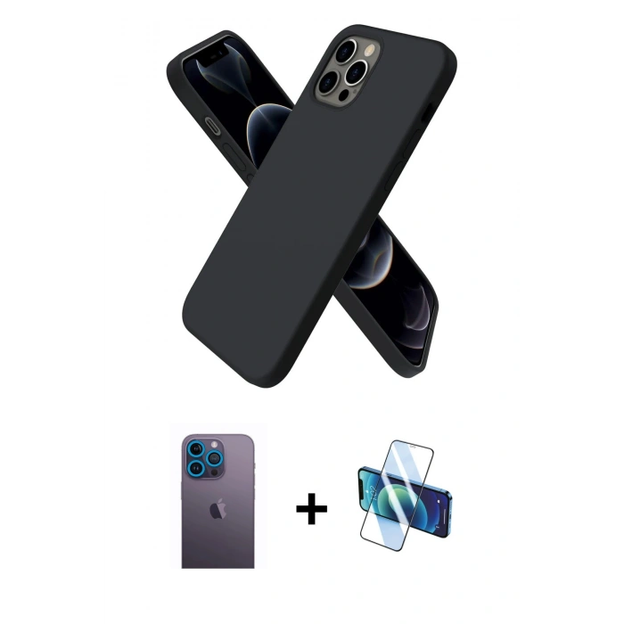 MARSİLYAN™- iPhone 12 Pro Max Kılıf Kozmos Yansıma Özel Seri - Siyah 3D Antistatik Cam Ekran Koruyucu + Neon Fosforlu Kamera Lens - MI